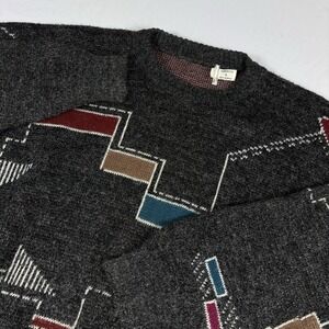 VINTAGE 90s London Fog Crewneck Sweater Mens L Abstract USA Made Grandpa Cosby